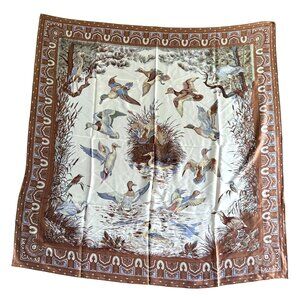 Silk Scarf Birds in france Womens One Size Timeless Brown Cream